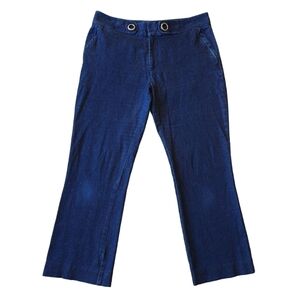 Anthropologie The Essential Crop Flare Dark Wash Mid Rise Jeans Zip Pockets